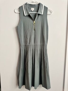 Sage Green Pleated Polo Dress | Zip Front Sleeveless Tennis Dress Size M